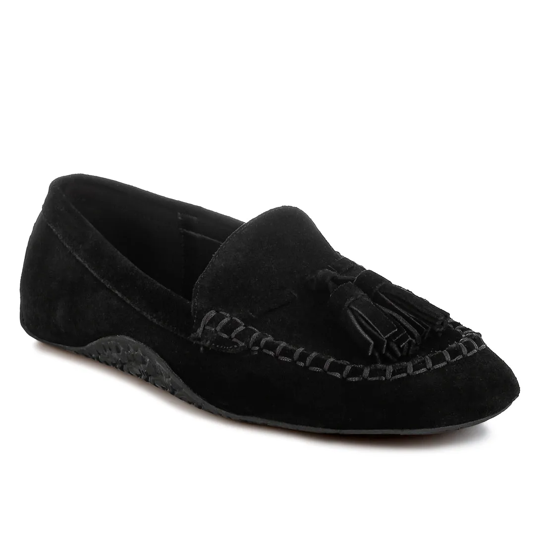 Suede Round Toe Tassel Loafers