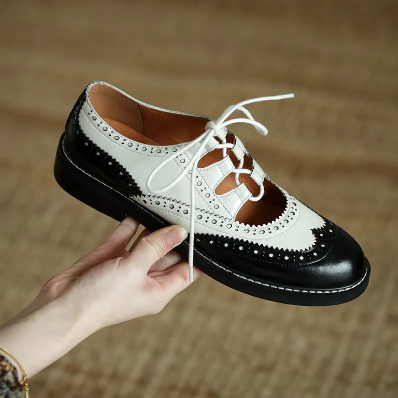 Womens Genuine Leather Lace-up Oxford Shoes