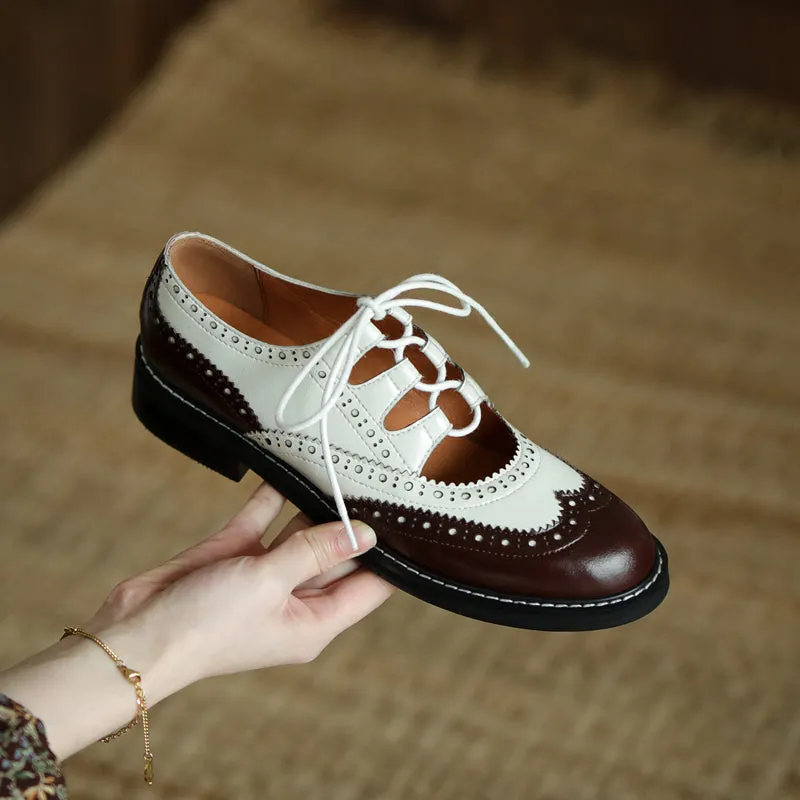 Womens Genuine Leather Lace-up Oxford Shoes