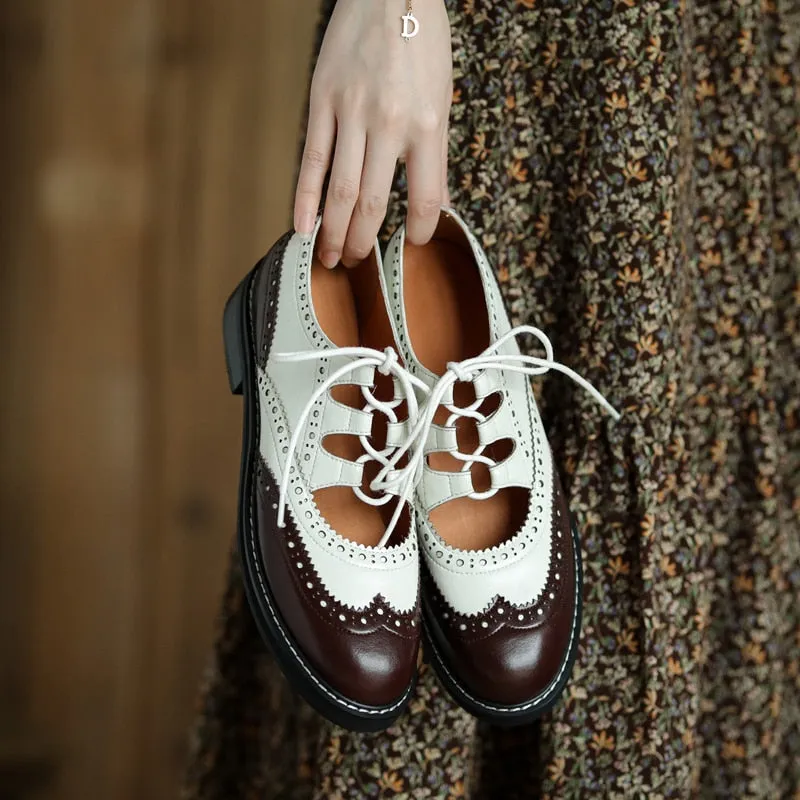 Womens Genuine Leather Lace-up Oxford Shoes