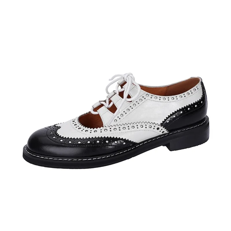 Womens Genuine Leather Lace-up Oxford Shoes