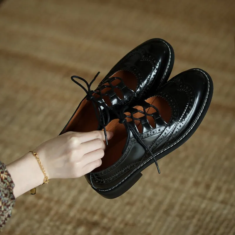 Womens Genuine Leather Lace-up Oxford Shoes