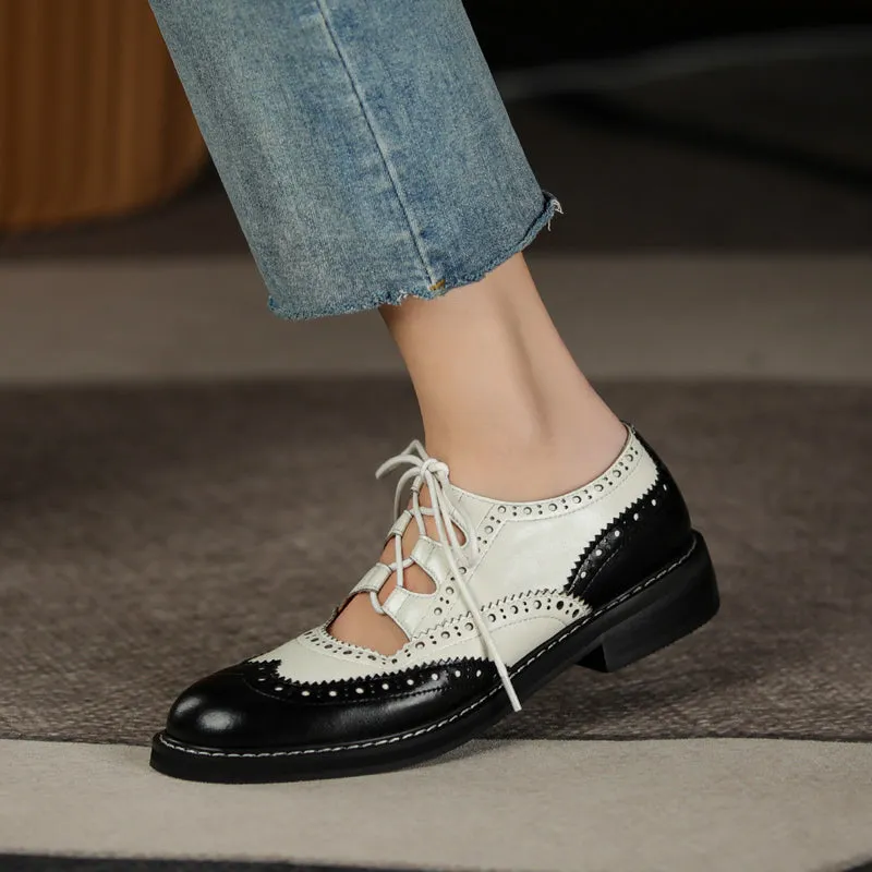 Womens Genuine Leather Lace-up Oxford Shoes