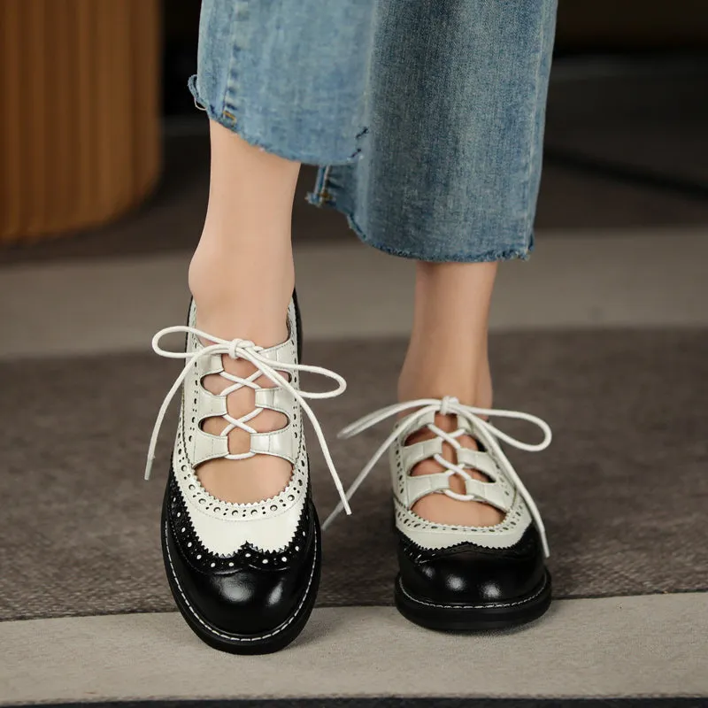 Womens Genuine Leather Lace-up Oxford Shoes