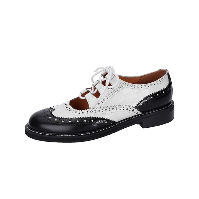 Womens Genuine Leather Lace-up Oxford Shoes