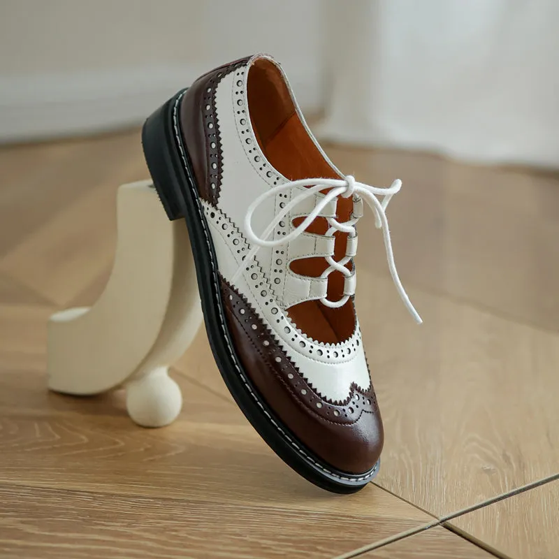 Womens Genuine Leather Lace-up Oxford Shoes