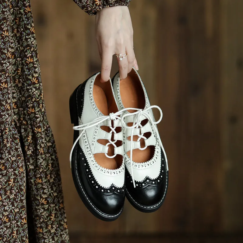 Womens Genuine Leather Lace-up Oxford Shoes