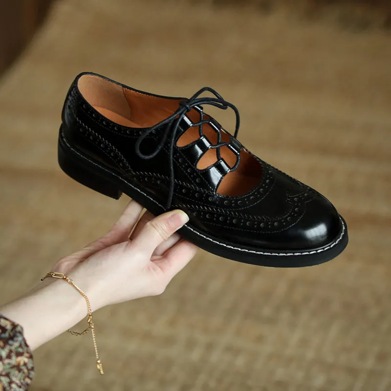 Womens Genuine Leather Lace-up Oxford Shoes