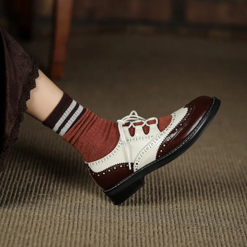 Womens Genuine Leather Lace-up Oxford Shoes