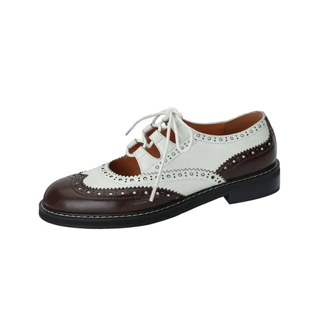 Womens Genuine Leather Lace-up Oxford Shoes