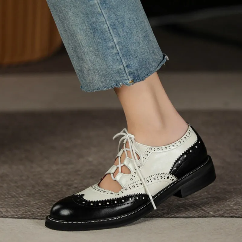 Womens Genuine Leather Lace-up Oxford Shoes