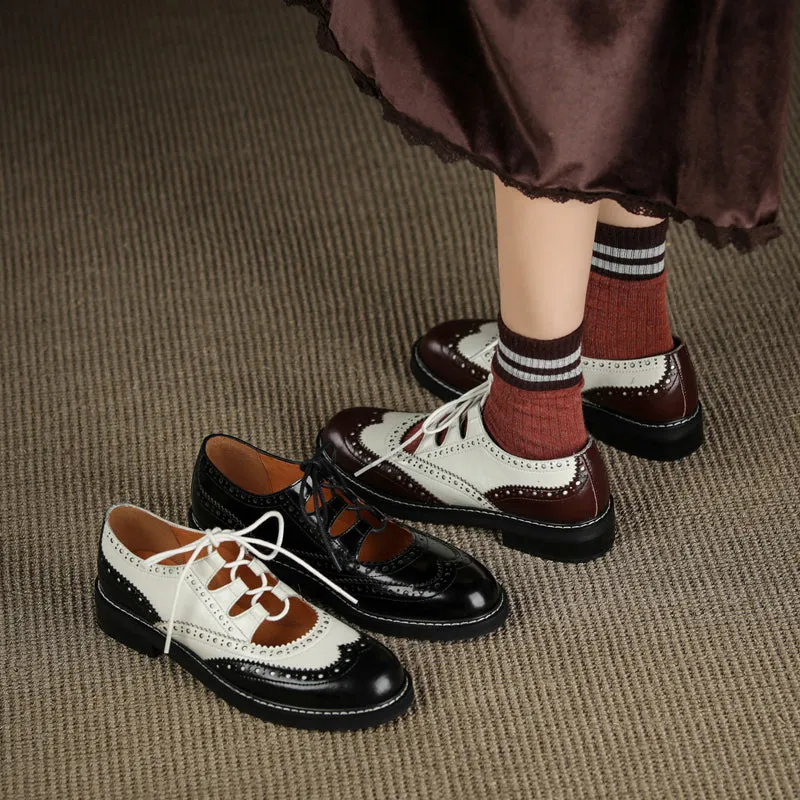 Womens Genuine Leather Lace-up Oxford Shoes