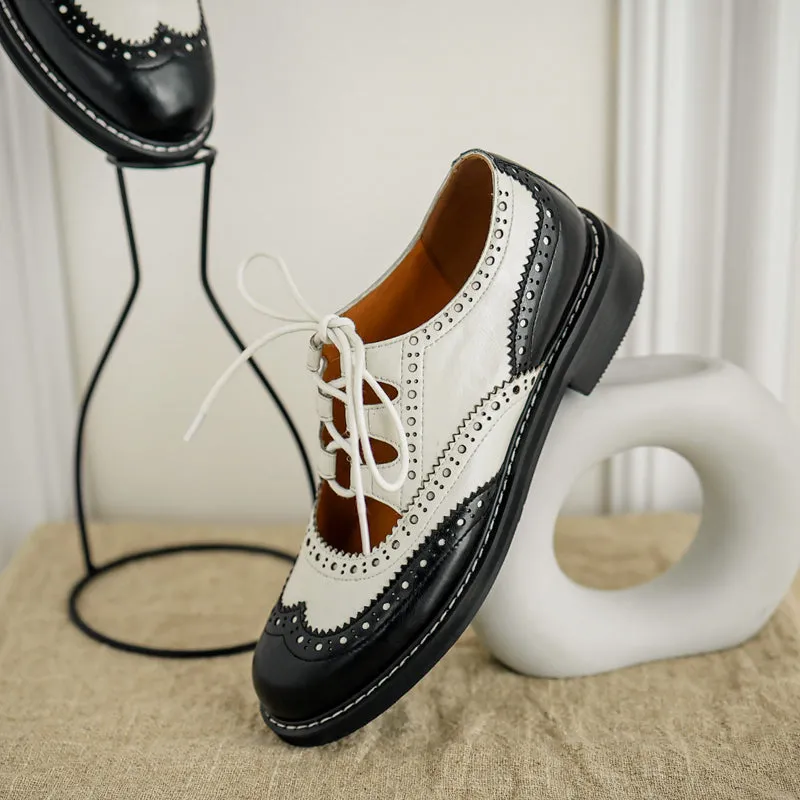 Womens Genuine Leather Lace-up Oxford Shoes